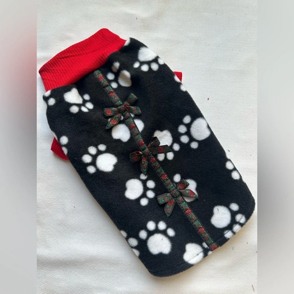 Handmade Small Dog Fleece Sweater | Paw Print Jacket | 12” Length | Cozy Winter